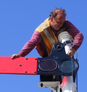 Graham Peacock adjusting a signal arm on the Boughton extension.
