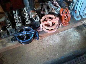 Three pulleys in refurbishment Photo: David Millard 30 Nov 2014.