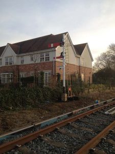Fixed Home and subsidiary signal BG12 just after the arms had been added to the bearings on the 21st of December 2014.