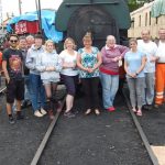 Nationwide Building Society staff and Volunteer Working Members Grahame Every, Paul Hirst and David Millard stand in front of Peckett 2105 on the 23rd of July 2015 Photo: Brian Chambers