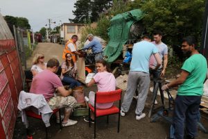 All Nationwide Building Society and volunteer working members working together to sort and restore track bolts.