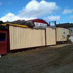 The newly painted containers as seen from the railway's staff car parking at Pitsford & Brampton station. Photo: David Millard