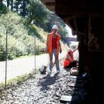 Nationwide Building Society Volunteers Helen and Vicky whilst cleaning the road dirt of Br Mk2 Coach 5174's B4 bogies, prior to painting. Photo: D.Millard