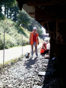 Nationwide Building Society Volunteers Helen and Vicky whilst cleaning the road dirt of Br Mk2 Coach 5174's B4 bogies, prior to painting. Photo: D.Millard