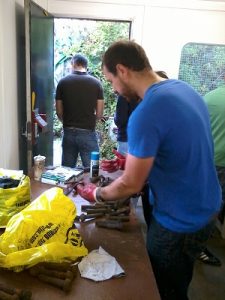 Sorting out the track fishplate nuts and bolts by useability, thread type and size. Photo: D.Millard