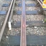Start of the day, with one of the newly made check rails lying on its side ready for fitting. Note how short the existing check rail is. Photo: Graham Peacock