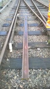 Start of the day, with one of the newly made check rails lying on its side ready for fitting. Note how short the existing check rail is. Photo: Graham Peacock