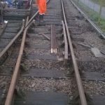 With the first two check rails done on the first point. This is what is should look like and we now have a gap from back of wheel against the checkrail to the rail on the opposite side next to the V shaped splice rails on the crossing of 1391mm – this is an important measurement to us here. David Millard looks like he’s done a hard morning’s work. Never mind, we can all have a break now, as I’ve arranged to head back to the station before lunch to have our PTS (Personal Track Safety) 2 yearly reassessment done by Grahame Every. If we don’t pass we won’t be competent to come back on the line in the afternoon and finish the job! Better make sure we all pass the test then! Photo: Graham Peacock