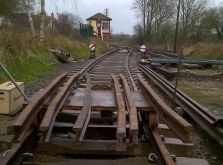 After a days hard work, a bit more rail cutting and lots of bending, we had completed 3 more check rails to add to the 3 we had at the start of the day. One final job to do though. These were quickly loaded on the trolley, and with the route set and disc signal cleared out of our pre-fabrication area in Boughton sidings, we soon headed off to Pitsford Sidings, to drop the new check rails off alongside each point ready for the next day’s work. Then after a cup of hot coffee, it was home for the evening for Graham Peacock, Ian Nicholls and David Millard. Photo: Graham Peacock