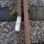 This shows the sharpness of the bend on the splayed end and short lead in on the old check rails. Note how the splay is not held in a left handed check rail chair. The rail is only seated within chairs where it runs parallel to the running line rail only. We’ll soon sort that though as the pictures below show. Photo: Graham Peacock