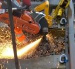 This operation generates heat and sparks and must only be done when using appropriate protection. Operatives should be covered up to protect against burns from hot debris. Flameproof clothing is preferable as otherwise the sparks can burn lots of holes in clothing. Safety footwear, gloves, and importantly eye protection, and ear defenders as this is also noisy. No point in taking shortcuts. Photo: Graham Peacock