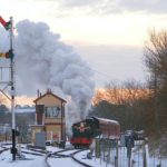 Peckett 2104 in the snow at Pitsford Sidings whilst hauling one of Santa's Special Trains. Photo: N&LR Collection