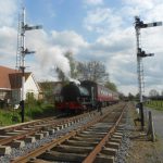 Peckett 2104 is see standing at the Boughton platform starter signal for the first time on the 6th of May 2012. Photo: G.R. Titmuss