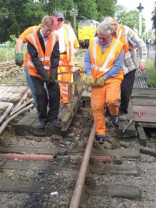 Moving a check rail on the points located just north of Pitsford & Brampton Station's platforms on 30 June 2013. Photo Credit Miles Rhodes