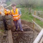Henry Rivett testing out the new steps at the north end of Bridge 11 on 07 April 2019 Photo credit Graham Peacock